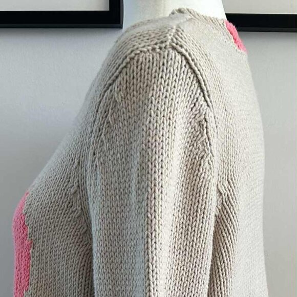 LISA TODD Pale Café-au-Lait Cotton-Blend Heart Intarsia Crewneck Sweater - US S - Picture 5 of 12